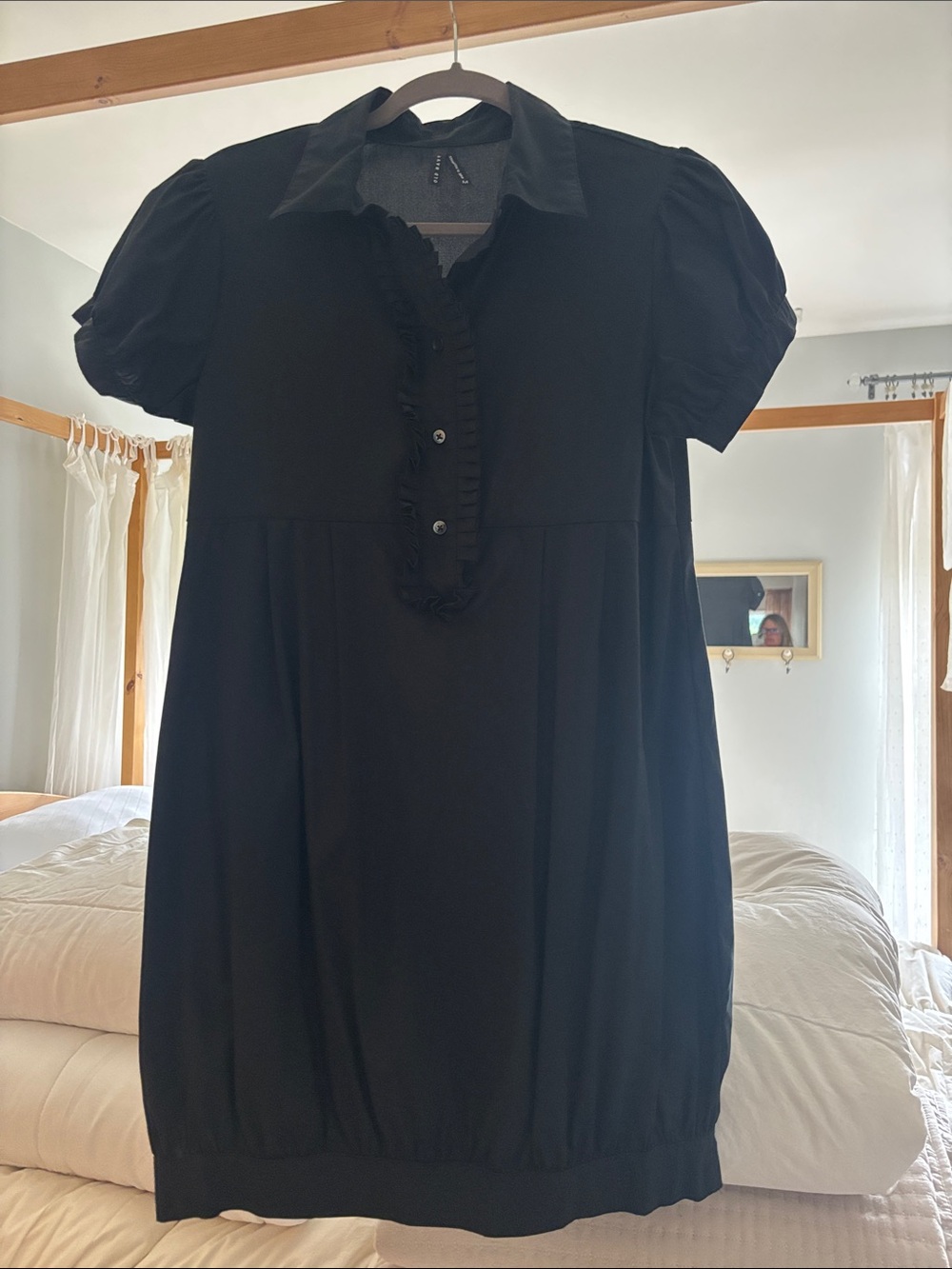 Old Navy Black Short-Sleeve Mini Dress with Ruffle Placket